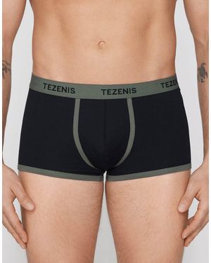 Tezenis Ribbed Cotton Boxers With Logo Elastic - Black