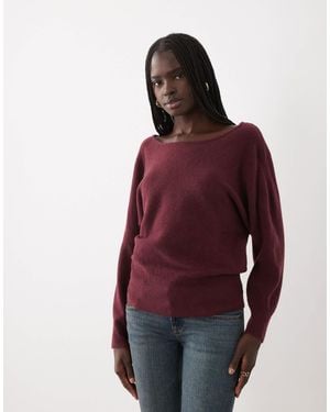 Mango Teen Boat Neck Knitted Top - Red