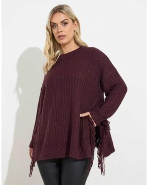 Yours Clothing Side Fringe Knitted Jumper - Purple
