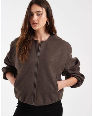 Vero Moda Textured Collarless Bomber Jacket - Brown