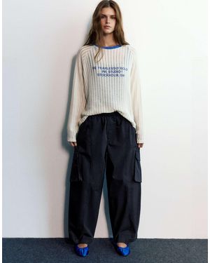Pull&Bear Pantalon cargo barrel noir - Blanc