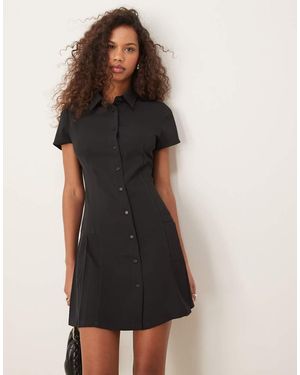 Glamorous Collared Button Down Mini Dress - Black