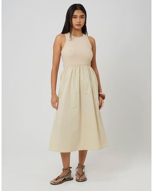 Brave Soul Ribbed Jersey And Poplin Mix Midi Dress - Natural