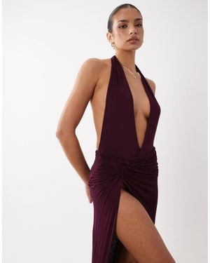 Flook The Label Baya Plunge Knitted Maxi Dress - Purple