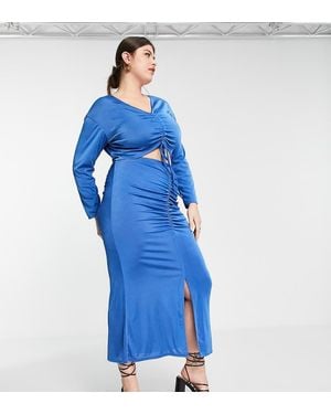 In The Style Plus X Liberty Exclusive Sleeve Ruched Detail Midi Skirt - Blue