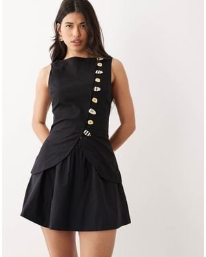 ASOS Linen Look Waistcoat Mini Dress With Poplin Skirt - Black