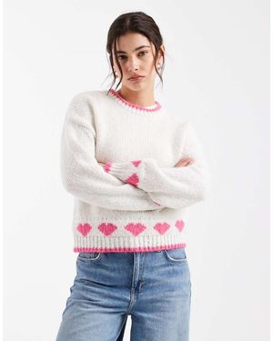 Pieces Trui Met Roze Hartenprint - Wit