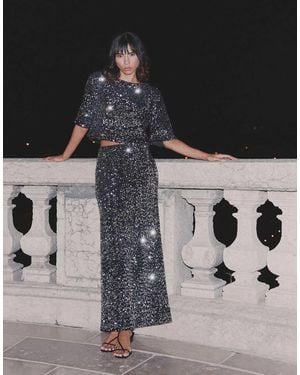 4th & Reckless Sequin Velvet Column Maxi Skirt Co-ord - Black
