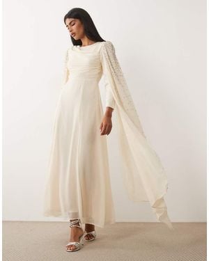 Beauut Maxi-Jurk Met Capemouwen En Versiering - Naturel