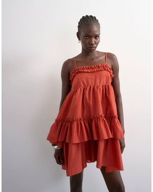 TOPSHOP Voluminous Frill Midi Dress - Red