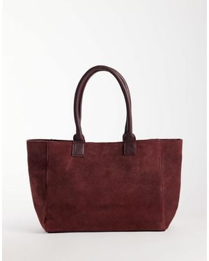 Mango Teen 100% Leather Suede Tote Bag - Purple