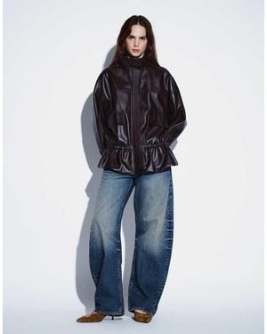 Gina Tricot Oversized High Neck Faux Leather Jacket - Blue