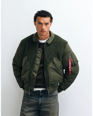 Alpha Industries Bomber à détail teddy en olive foncé - Vert