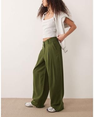 Aware High Waisted Pleat Front Pants - Green