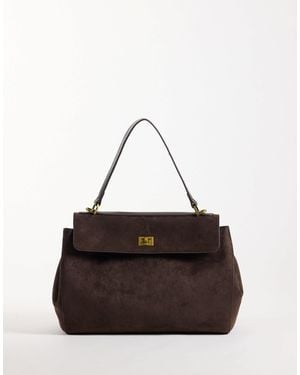 Gina Tricot Faux Suede Flap Top Work Tote - Brown