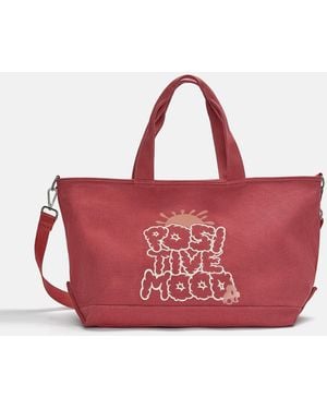 Pull&Bear – mehrfarbige shopper-tasche aus canvas - Rot