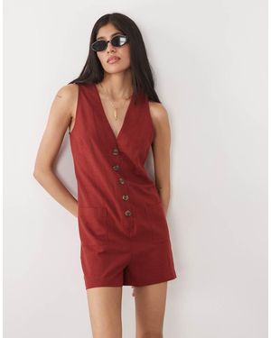 New Look Playsuit Met V-Hals En Knoopsluiting - Rood