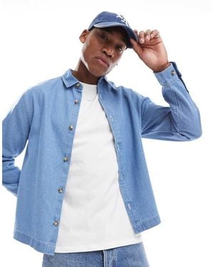 ASOS Boxy Denim Overshirt With Contrast Top Stitching - Blue