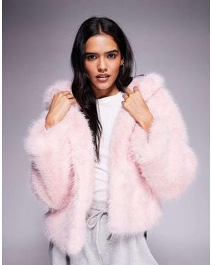 Kiwi & Co Faye Faux Fur Hooded Cropped Jacket - Pink