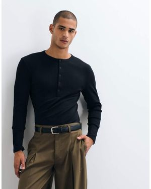 ASOS Muscle Fit Long Sleeve Henley T-shirt - Blue