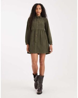 Threadbare Vestido Camisero Corto De Pana De - Verde