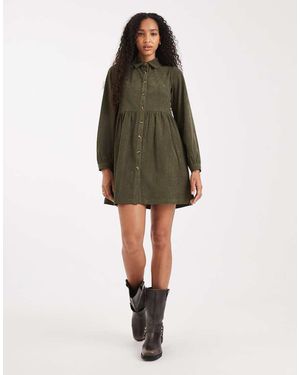 Threadbare Vestido Camisero Corto De Pana De - Verde