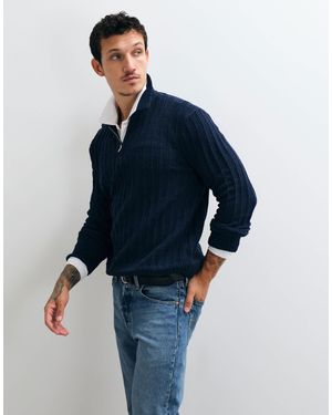 Only & Sons Half Zip Ribbed Knitted Polo - Blue