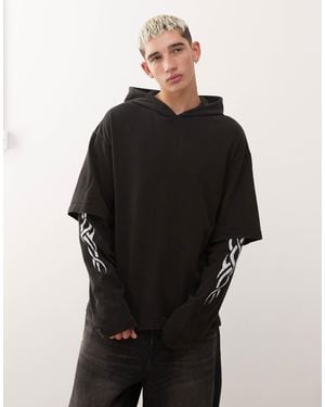 Weekday – zweilagiger, langärmliger kapuzenpullover - Schwarz