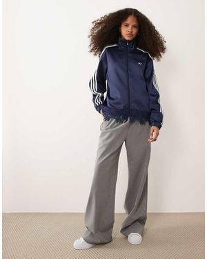 adidas Originals Satin Firebird Track Top With Lace Hem - Blue