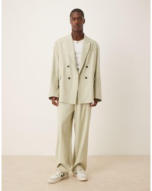 ASOS Linen Look Wide Leg Suit Pants - Natural