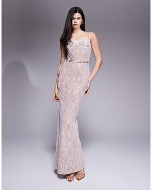 The Dolls House Francesca Lace Cup Detail Maxi Dress With Belt - Purple
