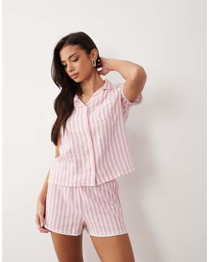 Boux Avenue Pijama Corto A Rayas Rosas De Tejido Liso De Algodón De