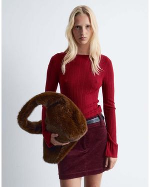 & Other Stories Pure Merino Wool Ribbed Knitted Top With Flare Sleeves - Red
