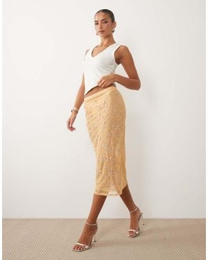 ASOS Falda Larga De Malla Con Abalorios Esparcidos-Blanco - Neutro