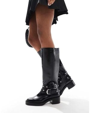 Stradivarius Buckle Detail Heeled Knee High Boot - Black