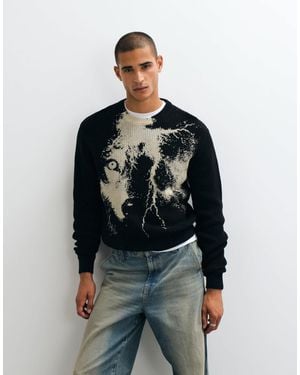 Weekday Oversize-pullover mit wolf-grafik - Schwarz