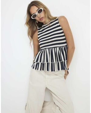 River Island Stripe Textured Peplum Top - Blue