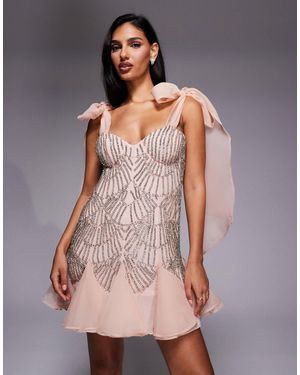 ASOS Organza Tie Shoulders Embellished Mini Dress - Pink