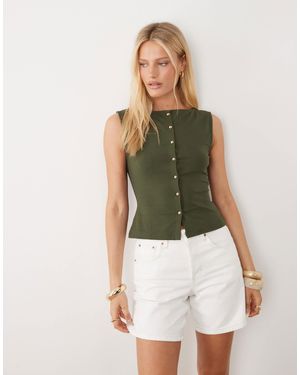 ASOS Button Through Boat Neck Tank - Green