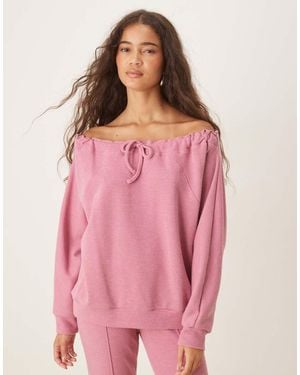 ASOS Supersoft Drawcord Off Shoulder Sweatshirt - Pink
