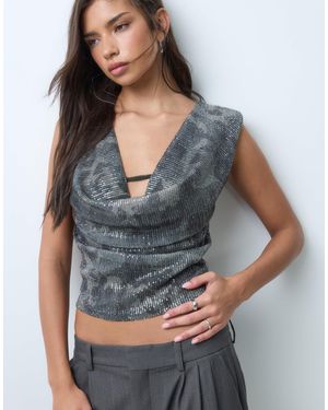 ASOS Printed Sequin Plunge Top - Grey