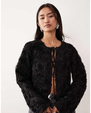 Vila 3d Floral Blouse - Black