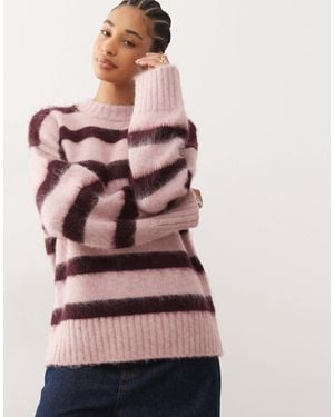 Monki Oversized Fluffy Stripe Sweater - Pink