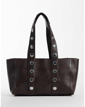 Kaiia Exclusive Silver Hardware Studded Faux Leather Tote Bag - Black
