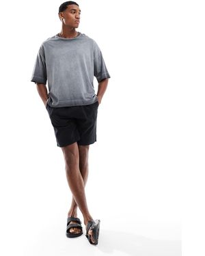JJ Rebel Pantalones Cortos Negros Con Cordón Ajustable En La Cintura De Mezcla De Lino De