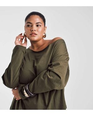 ASOS Asos Design Curve Off Shoulder Long Sleeve Tee - Brown