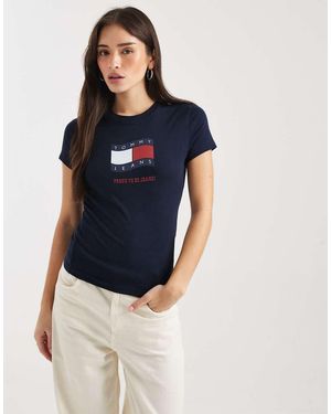 Tommy Hilfiger Wavy Flag Logo Slim Fit T-shirt - Blue
