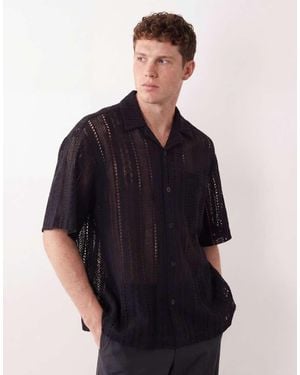 ASOS Oversized Crochet Revere Shirt - Black