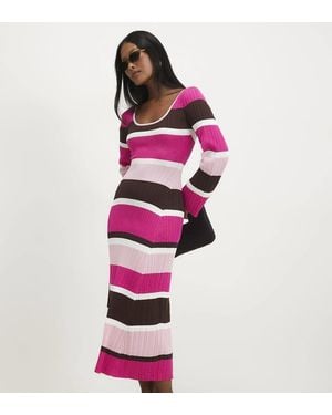 River Island Petite Stripe Long Sleeve Midi Dress - Pink