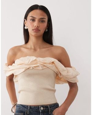 Mango Off Shoulder Sleeveless Top With Statement Frills - Natural